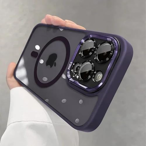 HPQWN Für iPhone 11 ProMax, luxuriöse magnetische Metalllinse, Stoßfängerschutzhülle, kabelloses Laden, Harte, durchsichtige Abdeckung (für iPhone 11 ProMax/Dunkelviolett) von HPQWN
