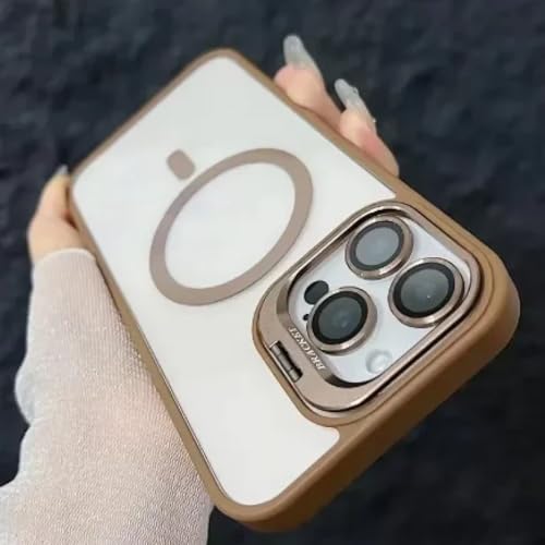 HPQWN Für iPhone 11Promax Magnetischer Linsenschutzständer Telefonhülle Kameraglas Transparente Metallringabdeckung (Für iPhone 11Promax/Wüstengold) von HPQWN