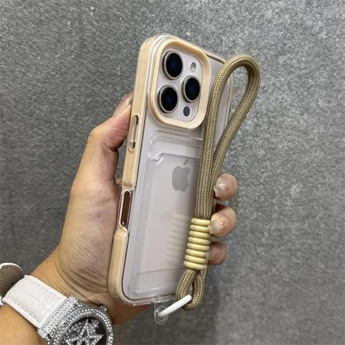 HPQWN Für iPhone 12 Luxus-Kartentasche mit Lanyard-Telefonhülle, transparente, stoßfeste Stoßstangenabdeckung (für iPhone 12/Khaki) von HPQWN