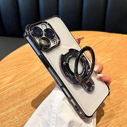 HPQWN Für iPhone 12 Pro Max Luxus-Beschichtung Kabelloses Ladegehäuse Klare magnetische Ständerhalterung aus Acryl (Für iPhone 12 Pro Max/Schwarz) von HPQWN