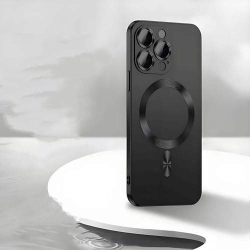 HPQWN Für iPhone 12Pro Max Luxus-Telefonhülle aus flüssigem Silikon in Volltonfarbe, magnetische kabellose Ladeabdeckung (für iPhone 12Pro Max/Schwarz) von HPQWN
