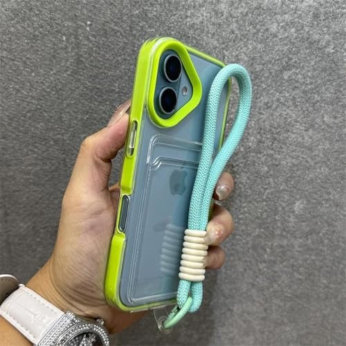 HPQWN Für iPhone 13 Luxus-Kartentasche mit Lanyard-Telefonhülle, transparente, stoßfeste Stoßstangenabdeckung (für iPhone 13/grün) von HPQWN