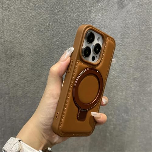 HPQWN Für iPhone 13 Luxus-Leder-Ringständer-Magnetgehäuse Drahtloses Laden Stoßfeste Abdeckung (Für iPhone 13/SPZJ Braun) von HPQWN