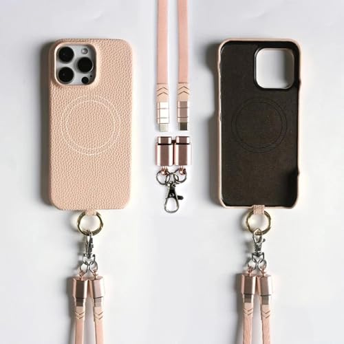 HPQWN Für iPhone 13 Pro Max Leder-Handyhülle mit Ladekabel, magnetische Abdeckung (Für iPhone 13 Pro Max/Mit rosa Armband) von HPQWN