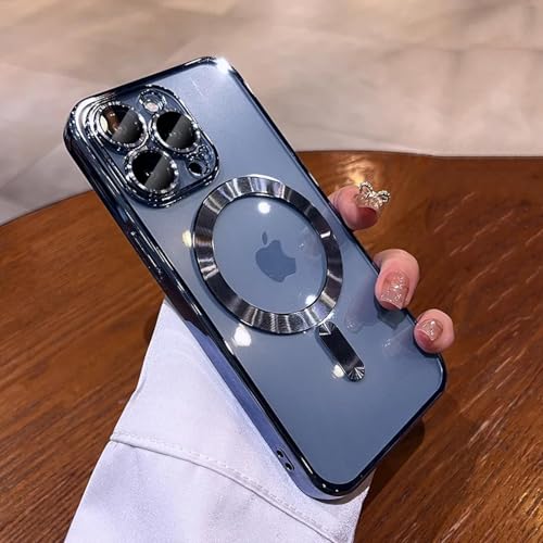 HPQWN Für iPhone 13 Pro Plating Soft TPU Full Lens Protect Case Magnetische kabellose Ladeabdeckung (Für iPhone 13 Pro/Blau) von HPQWN