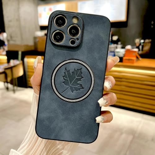 HPQWN Für iPhone 13 Pro Retro-Lederhülle mit Ahornblatt-Motiv, Ladehüllen (für iPhone 13 Pro/Dunkelblau) von HPQWN