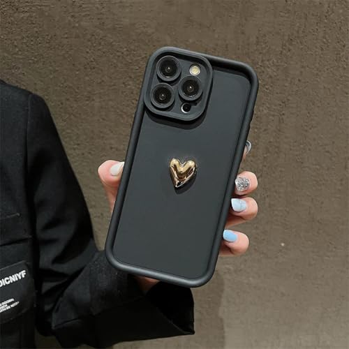 HPQWN Für iPhone 13Pro Max Gold Heart Silikon Soft Phone Case Stoßfeste Candy Matte Cover (Für iPhone 13Pro Max/Schwarz) von HPQWN