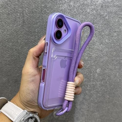 HPQWN Für iPhone 14 Luxus-Kartentasche mit Lanyard-Telefonhülle, transparente, stoßfeste Stoßstangenabdeckung (für iPhone 14/LILA) von HPQWN