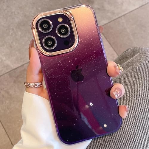 HPQWN Für iPhone 14 Plus Luxus-Farbverlauf-Glitzer-Bing-Telefonhülle, Beschichtung, transparent, stoßfeste Stoßstangenabdeckung (für iPhone 14 Plus/lila) von HPQWN