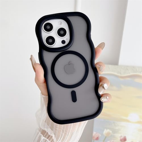 HPQWN Für iPhone 14 Plus Matte Curly Wave-Telefonhülle, luxuriöse magnetische kabellose Ladeschale, mattierte Rückseite (für iPhone 14 Plus/Schwarz) von HPQWN