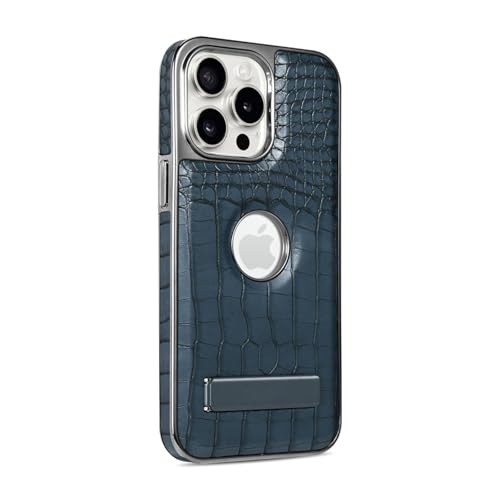 HPQWN Für iPhone 14 Pro Max Lederhalter Galvanisierte Telefonhülle Halterung Magnetische Schutzhülle (Für iPhone 14 Pro Max/Blau) von HPQWN