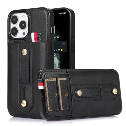 HPQWN Für iPhone 14PRO Leder-Handyhülle Brieftasche Kartenfächer Magnetische Stoßabdeckung (Für iPhone 14PRO/Schwarz) von HPQWN