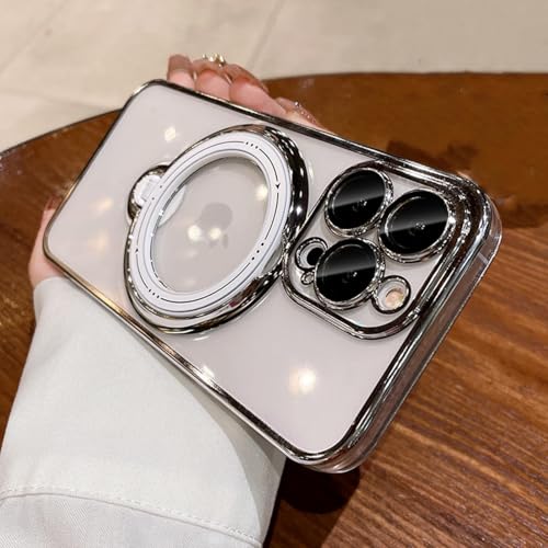 HPQWN Für iPhone 14Pro Luxus-Ladehülle für kabelloses Laden, transparente magnetische Ringhalterung, Stoßstangenabdeckung (für iPhone 14Pro/Silber) von HPQWN
