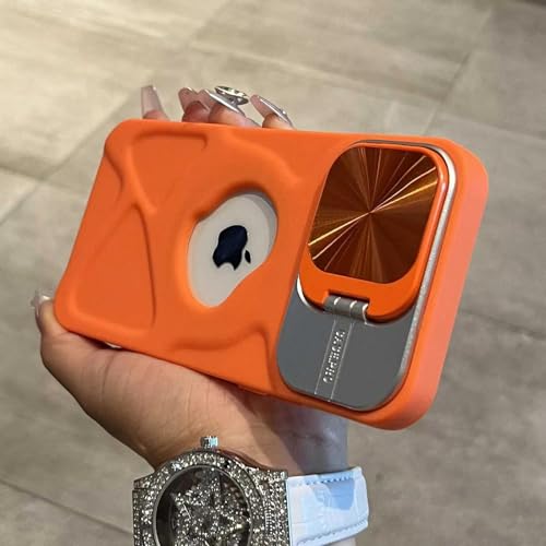 HPQWN Für iPhone 14ProMax Fashion Hole Magnetgehäuse Linsenschutz Flip Stand Silikon Soft Cover (Für iPhone 14ProMax/Orange) von HPQWN
