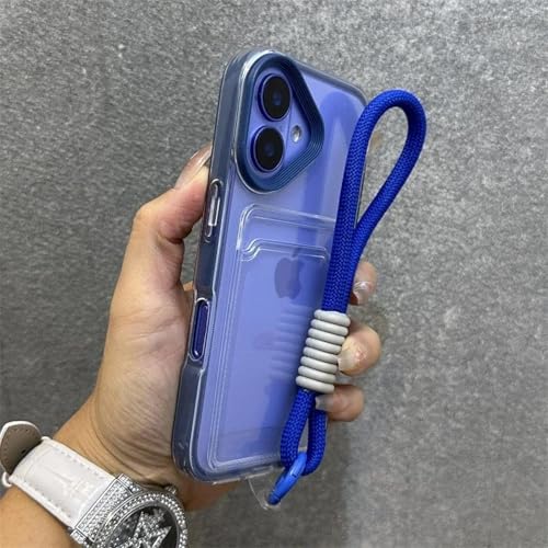 HPQWN Für iPhone 15 Luxus-Kartentasche mit Lanyard-Telefonhülle, transparente, stoßfeste Stoßstangenabdeckung (für iPhone 15/Blau) von HPQWN