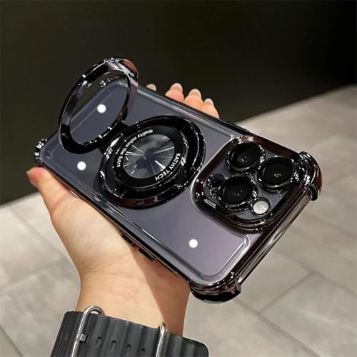 HPQWN Für iPhone 15 Plus Hülle mit kabelloser Laderinghalterung, transparente magnetische Stoßstangenabdeckung (für iPhone 15 Plus/schwarz) von HPQWN