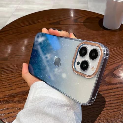 HPQWN Für iPhone 15 Plus Luxus-Farbverlauf-Glitzer-Bing-Telefonhülle, Beschichtung, transparent, stoßfeste Stoßstangenabdeckung (für iPhone 15 Plus/blau) von HPQWN