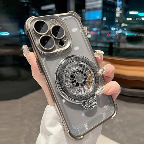 HPQWN Für iPhone 15 Plus Stress Kreiselhalter Hülle Beschichtung Transparente Abdeckung (Für iPhone 15 Plus/Grau) von HPQWN