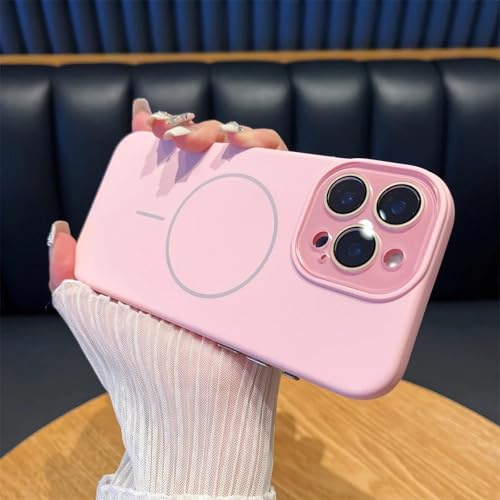 HPQWN Für iPhone 15 Pro Max Flüssigsilikon-Magnettelefonhülle Kabellose Ladeschutzhülle (Für iPhone 15 Pro Max/Pink) von HPQWN