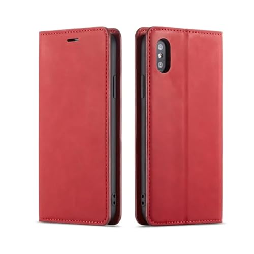 HPQWN Für iPhone 15 Pro Max Magnetische Flip-Leder-Telefonhülle Brieftaschen-Kartenabdeckung (Für iPhone 15 Pro Max/Rot) von HPQWN