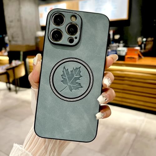 HPQWN Für iPhone 15 Pro Retro-Lederhülle mit Ahornblatt-Motiv, Ladehüllen (für iPhone 15 Pro/Hellblau) von HPQWN