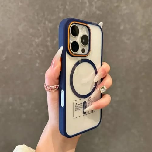 HPQWN Für iPhone 15 Pro transparente Hülle, Farbiger Stoßfänger, stoßfeste magnetische kabellose Ladeabdeckung (für iPhone 15 Pro/Blaue Farbe) von HPQWN