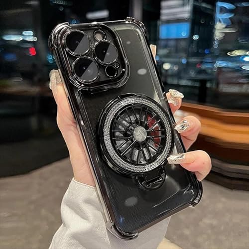 HPQWN Für iPhone 15 ProMax Stress Kreiselhalter Hülle Beschichtung Transparente Abdeckung (Für iPhone 15 ProMax/Schwarz) von HPQWN