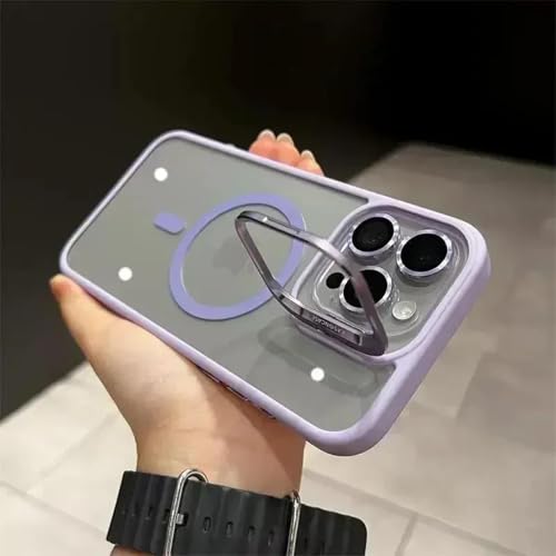 HPQWN Für iPhone 15Plus Magnetischer Linsenschutzständer Telefonhülle Kameraglas Transparente Metallringabdeckung (Für iPhone 15Plus/Hellviolett) von HPQWN