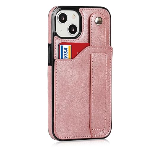 HPQWN Für iPhone 15Pro Luxus-Brieftaschen-Lederhülle mit Armband (Für iPhone 15Pro/Rose) von HPQWN