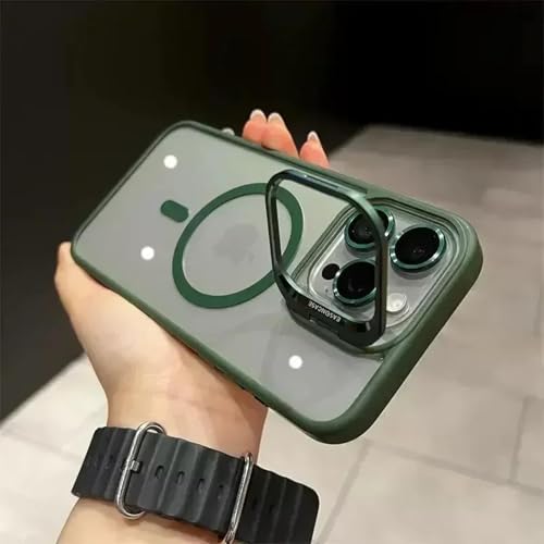 HPQWN Für iPhone 15Pro Magnetischer Linsenschutzständer Telefonhülle Kameraglas Transparente Metallringabdeckung (Für iPhone 15Pro/Dunkelgrün) von HPQWN