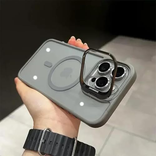HPQWN Für iPhone 16 Magnetischer Linsenschutzständer Telefonhülle Kameraglas Transparente Metallringabdeckung (Für iPhone 16/Grau) von HPQWN