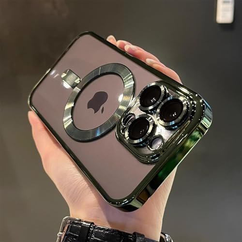HPQWN Für iPhone 16 Plus Luxus magnetische kabellose Ladeplattierung Klare Hülle Stoßfeste Silikonhülle (Für iPhone 16 Plus/Alpine Green) von HPQWN