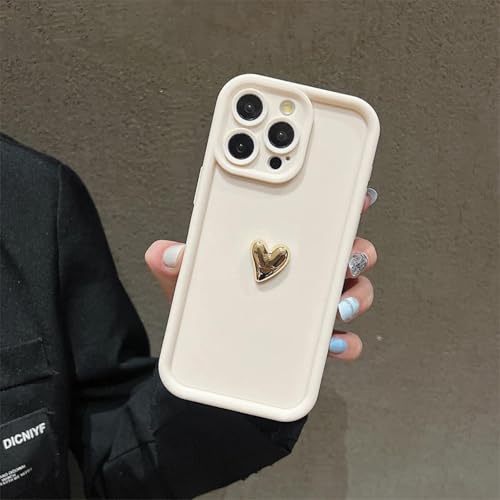 HPQWN Für iPhone 16 Pro Gold Heart Silikon Soft Phone Case Stoßfeste Candy Matte Cover (Für iPhone 16 Pro/Weiß) von HPQWN
