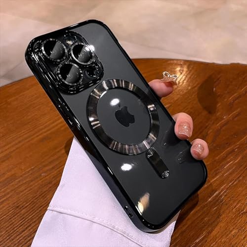 HPQWN Für iPhone 16 Pro Plating Soft TPU Full Lens Protect Case Magnetische kabellose Ladeabdeckung (Für iPhone 16 Pro/Schwarz) von HPQWN