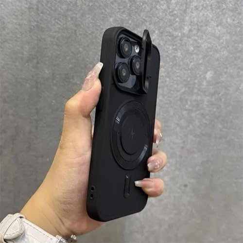 HPQWN Für iPhone 16 ProMax, luxuriöser Flip-Up-Objektivhalter, magnetische Hülle, modisches Nylon-Armband, Lanyard, weiche Hülle (für iPhone 16 ProMax/Schwarz DK) von HPQWN