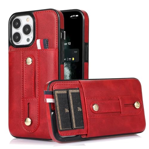 HPQWN Für iPhone 16PRO Leder-Handyhülle Brieftasche Kartenfächer Magnetische Stoßabdeckung (Für iPhone 16PRO/Rot) von HPQWN