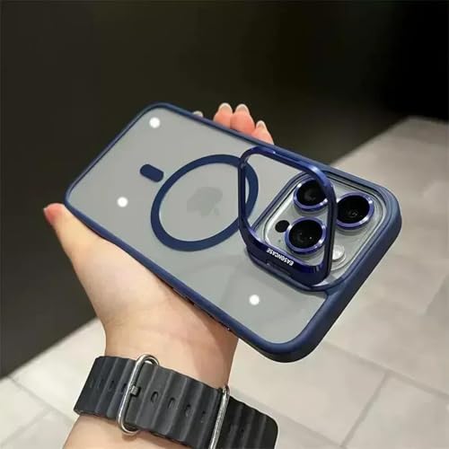 HPQWN Für iPhone 16PROMAX Magnetischer Linsenschutzständer Telefonhülle Kameraglas Transparente Metallringabdeckung (Für iPhone 16PROMAX/Dunkelblau) von HPQWN