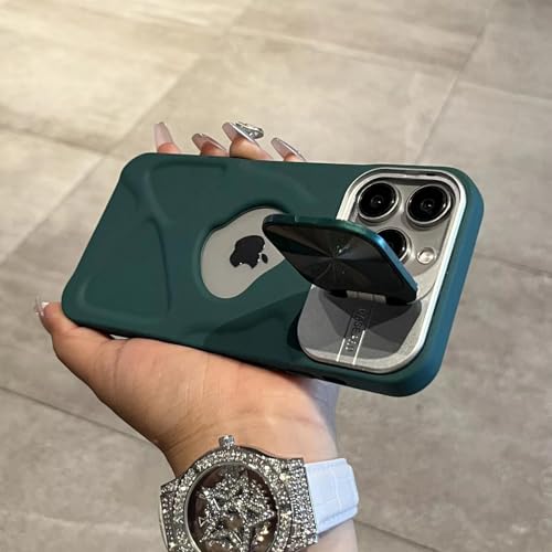 HPQWN Für iPhone 16Pro Fashion Hole Magnethülle Linsenschutz Flip Stand Silikon Soft Cover (Für iPhone 16Pro/Grün) von HPQWN