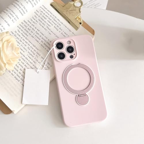 HPQWN Für iPhone 16Pro Max Flüssigsilikon Magnetringhalter Standgehäuse Matte Linsenabdeckung (Für iPhone 16Pro Max/Pink) von HPQWN