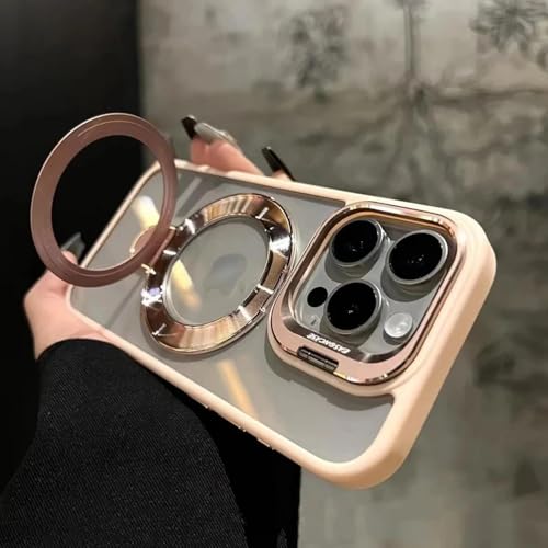 HPQWN Für iPhone 16Pro Max Luxus Transparente Ständer-Telefonhülle Magnetische stoßfeste Stoßstangenabdeckung (Für iPhone 16Pro Max/Pink) von HPQWN