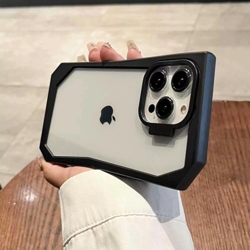 HPQWN Für iPhone 16Pro Max Luxus-transparente Handyhülle, durchsichtige, stoßfeste, Harte Acryl-Stoßstangen-Rückseite (für iPhone 16Pro Max/schwarz) von HPQWN