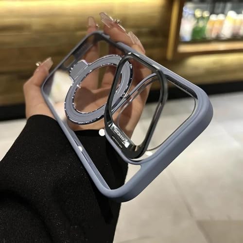 HPQWN Für iPhone 16Pro Max Luxus-transparente Handyhülle mit Ständer, magnetische, stoßfeste Stoßstangenabdeckung (für iPhone 16Pro Max/HIMMELBLAU) von HPQWN
