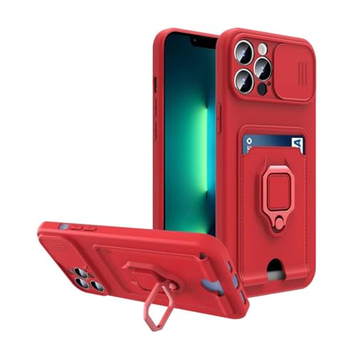 HPQWN für iPhone 12 Pro Slide Camera TPU-Hülle Stoßfeste Panzerung Kartenfächer Brieftasche Silikonhülle (für iPhone 12 Pro/Rot) von HPQWN