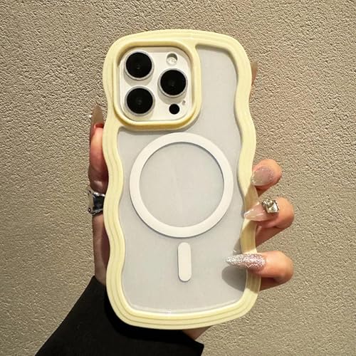 HPQWN für iPhone 12ProMax (6,7 Zoll) 2-in-1-Telefonhülle mit gewelltem Rahmen, magnetische, kabellose Ladung, stoßfeste Rückseite (für iPhone 12ProMax (6,7 Zoll)/Gelb) von HPQWN