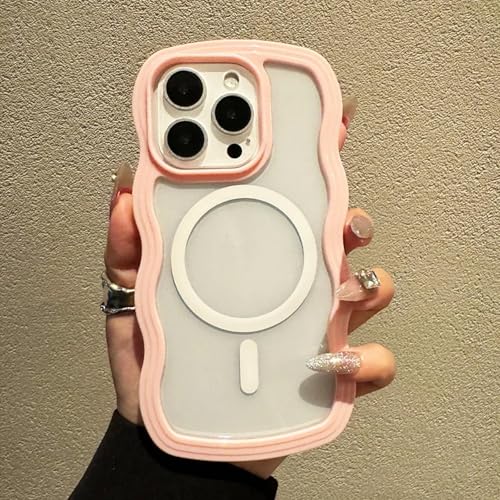 HPQWN für iPhone 13 (6,1 Zoll) 2-in-1-Telefonhülle mit gewelltem Rahmen, magnetische, kabellose Ladefunktion, stoßfeste Rückseite (für iPhone 13 (6,1 Zoll)/Pink) von HPQWN