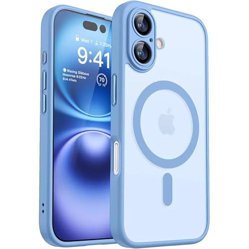 HPQWN für iPhone 13 Pro (6,1 Zoll), magnetische Luxus-Rüstung, stoßfeste Hülle, kabellose Ladeabdeckung, matt, durchscheinender PC (für iPhone 13 Pro (6,1 Zoll)/HELLBLAU) von HPQWN