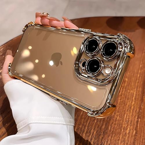 HPQWN für iPhone 13 Pro Kameraschutzbeschichtung Airbag-Hülle Luxus Männer Frauen Klare Softcover (für iPhone 13 Pro/Gold) von HPQWN