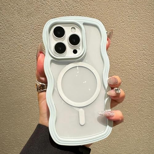 HPQWN für iPhone 14 Pro (6,1 Zoll), 2-in-1-Telefonhülle mit gewelltem Rahmen, magnetische, kabellose Ladung, stoßfeste Rückseite (für iPhone 14 Pro (6,1 Zoll)/Hellblau) von HPQWN
