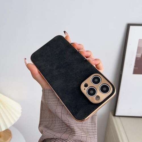 HPQWN für iPhone 14 Pro (6,1 Zoll) Gehäusebeschichtung aus Leder, Aluminium-Metall-Linsenabdeckung (für iPhone 14 Pro (6,1 Zoll)/Schwarz 3) von HPQWN
