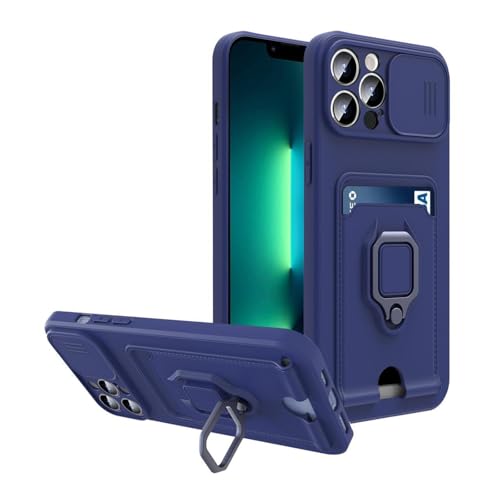 HPQWN für iPhone 14ProMax Slide Camera TPU-Hülle Stoßfeste Panzerung Kartenfächer Brieftasche Silikonhülle (für iPhone 14ProMax/Blau) von HPQWN
